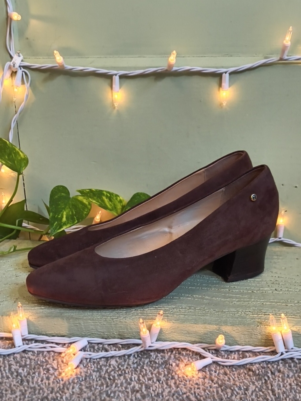 Women's Etienne Aigner Chocolate Brown Suede Clunky Kitten Heel 9 W